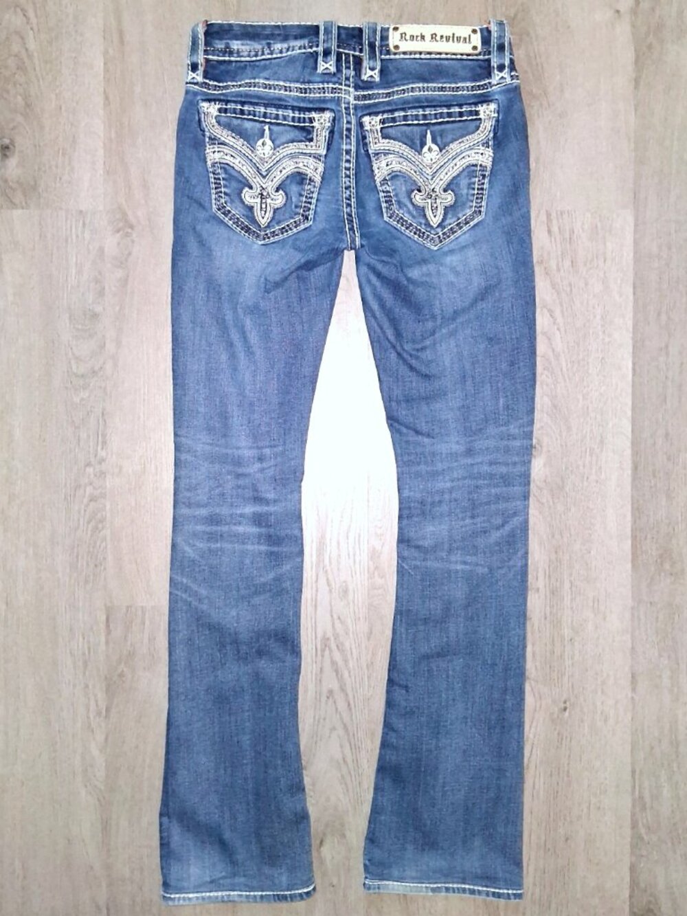 Rock Revival Helaina Boot Cut Jeans Size 25 Rhinestone Bling Studded Distressed